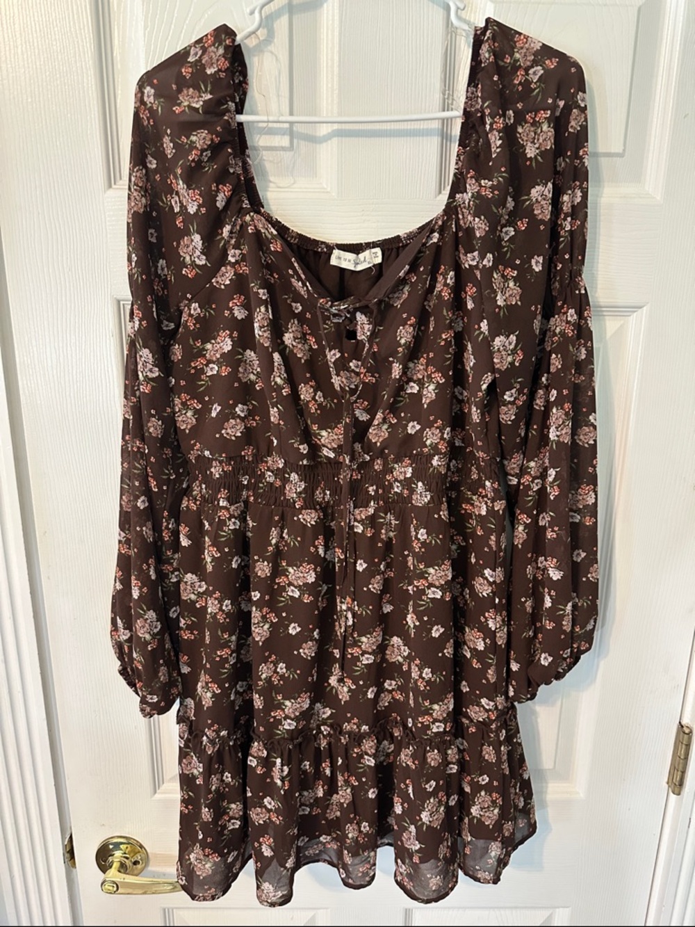 Live To Be Spoiled Brown Floral Long Sleeve Mini Dress Women's XL